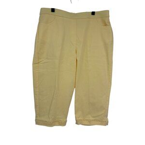 Alfred Dunner Slimming Stretch Pull On Capri Crop Pant Yellow 16W NEW